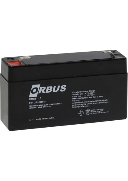 Orbus ORB-613 6 Volt 1.3 Amper Bakımsız Kuru Akü (98X25X52MM)