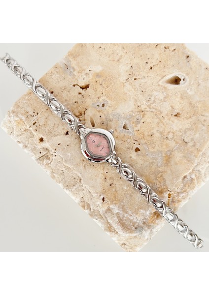 Tuva Gümüş Pembe Saat