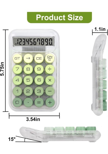 Yeşil Tuşlu Şeffaf Gövde Hesap Makinesi Şirin Yuvarlak Tuşlu Retro Hesap Makinesi fırsatları