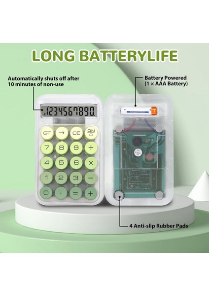 Yeşil Tuşlu Şeffaf Gövde Hesap Makinesi Şirin Yuvarlak Tuşlu Retro Hesap Makinesi indirimleri