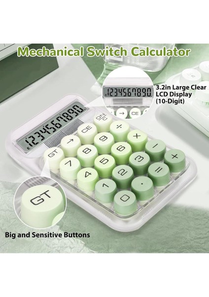Yeşil Tuşlu Şeffaf Gövde Hesap Makinesi Şirin Yuvarlak Tuşlu Retro Hesap Makinesi