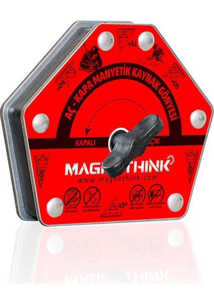 Aç Kapa Özellikli 6 Açılı Kolay Temizlenebilen Güçlü Mıknatıslı Kaynak Tutucu Manyetik Kaynak Gönyesi - Kırmızı Renk - 1 Adet