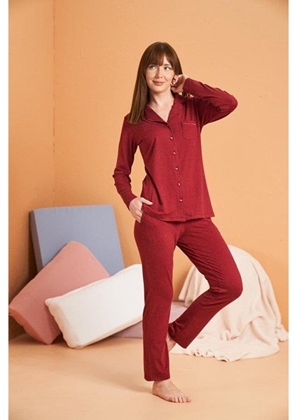 Kadın Bordo Uzun Kollu Pijama Takımı 28090 fiyatları