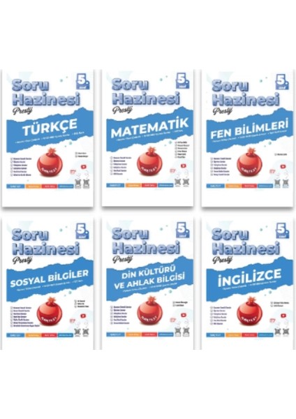 5.sınıf Prestij Türkçe - Matematik - Fen Bilimleri - Sosyal Bilgiler -Din Kültürü - Ingilizce Soru Hazinesi