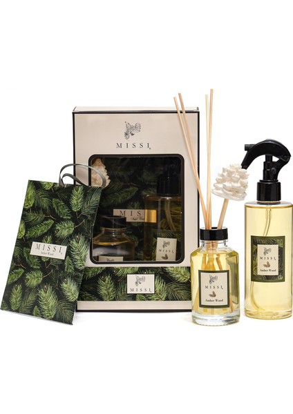 Yılbaşı Amber Wood Hediye Seti (Oda Kokusu- Oda Spreyi-Kokulu Zarf)