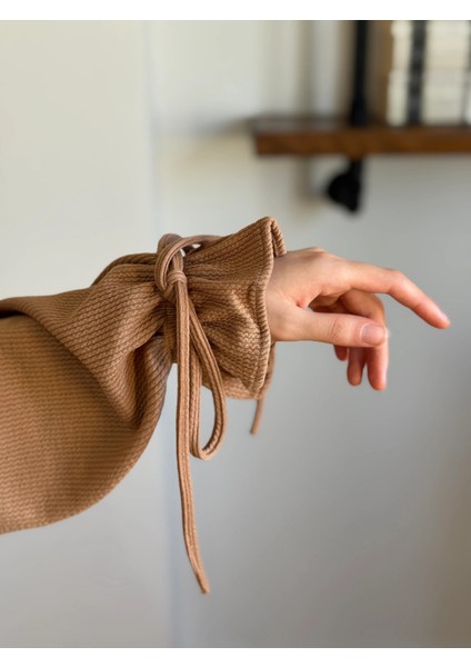 Camel Kol Bağlamalı Düğme Detaylı Örme Elbise 9921 fırsatları