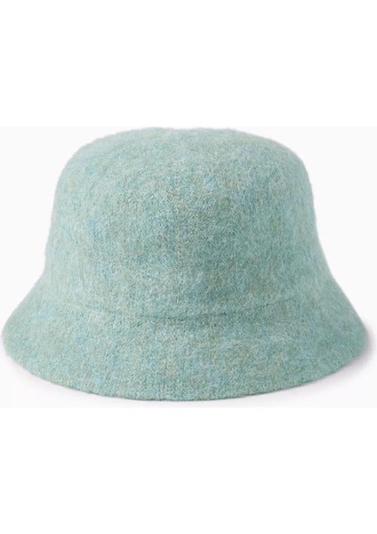 Lüks Alpaka Yün Kova Şapka - Mint Yeşil Kışlık Boho Bucket Hat