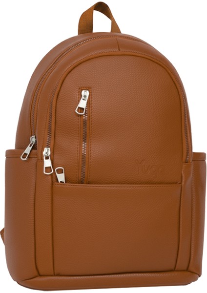 Suni Deri Dört Gözlü Sırt Çantası Taba