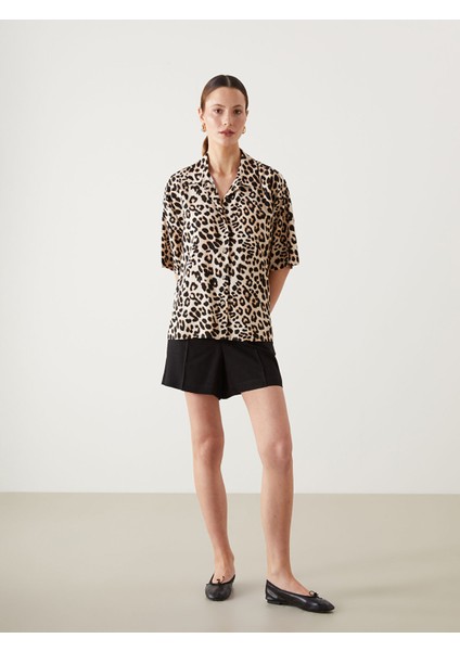 Yeni Sezon Leopar Desenli Keten Karışımlı Kadın Gömlek fiyatları