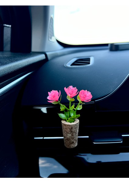 Dekoratif Mini Araç Oto Kokusu | El Yapımı Mantar Saksı Çiçek Klima Süsü | Difüzör Klipsli Pembe