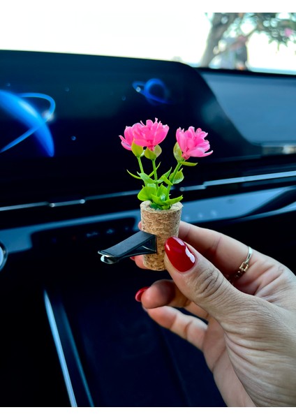 Dekoratif Mini Araç Oto Kokusu | El Yapımı Mantar Saksı Çiçek Klima Süsü | Difüzör Klipsli Pembe modelleri