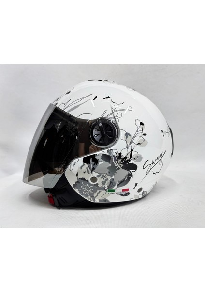 715 Yarım Kask Iris Gri Beyaz Renk Aynalı Renkli Vizör