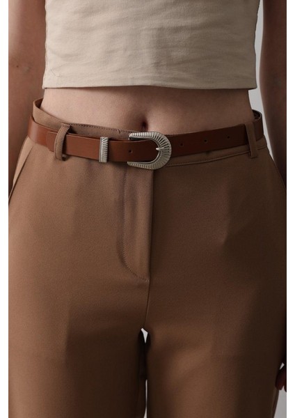 Kemerli Havuç Pantolon - Taba