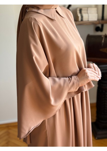 Açık Camel Pelerinli Elbise 5084