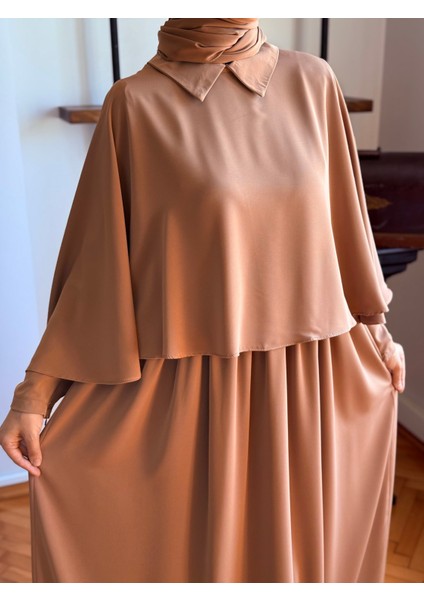 Açık Camel Pelerinli Elbise 5084 fiyatları