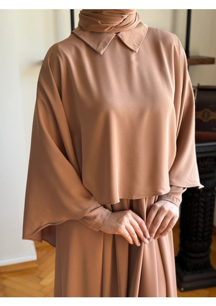 Açık Camel Pelerinli Elbise 5084 modelleri