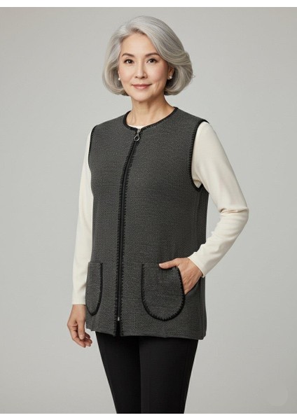 Kadın Orta Yaş ve Üzeri Petek Desenli Fermuarlı Yelek 495