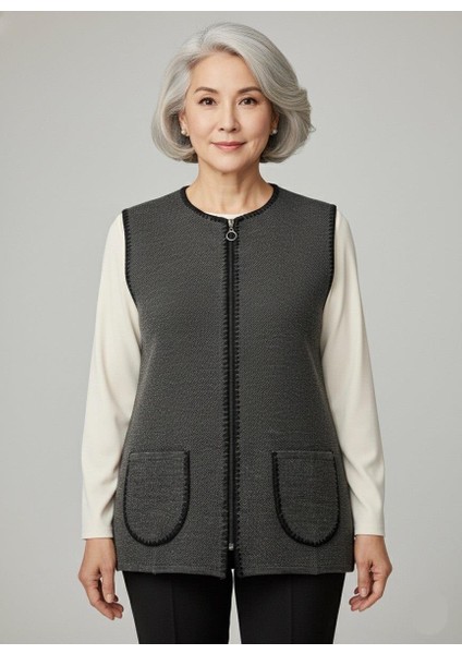 Kadın Orta Yaş ve Üzeri Petek Desenli Fermuarlı Yelek 495 fiyatları