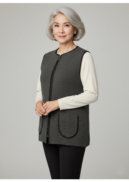 Kadın Orta Yaş ve Üzeri Petek Desenli Fermuarlı Yelek 495 modelleri