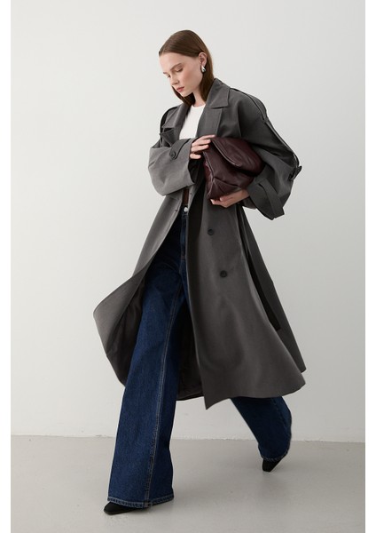 Antrasit Lucky Düğme Detaylı Oversize Trençkot fiyatları