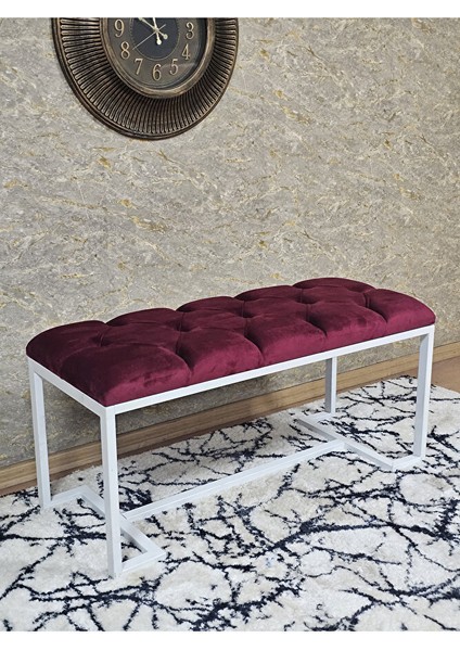 Beyaz Boyalı - L - Ayaklı 100 cm x 38 cm Oturak - Bench - Makyaj Taburesi - Makyaj Oturak Bordo Renk 100 x 40 Boyut/ebat