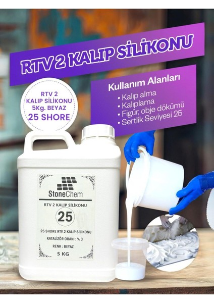 Yüksek Kalite 1. Sınıf Rtv 2 Kalıp Silikonu 5 kg Beyaz 25 Shore