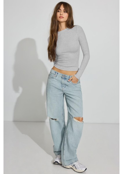 Gri Bisiklet Yaka Slim Fit Kadın Body MG2564 fiyatları