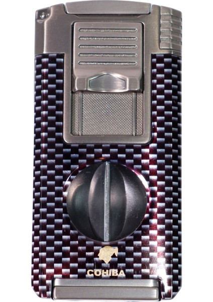 Çift Torch Pürmüz Siyah Karbon Desenli Puro Çakmağı