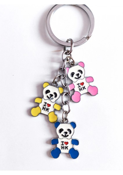 Pembe Sarı ve Mavi Renkli 3 Ayıcıklı Metal Anahtarlık