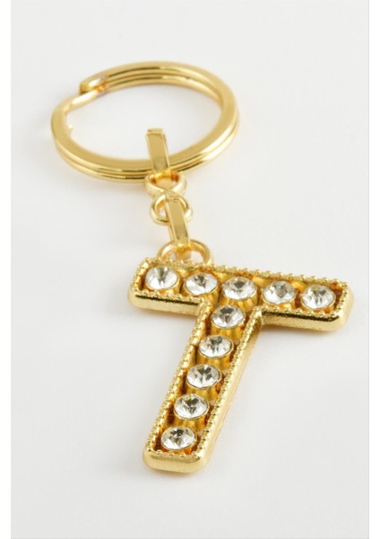 Ds-Derin Sarı Renkli Taşlı Harf Anahtarlık-T