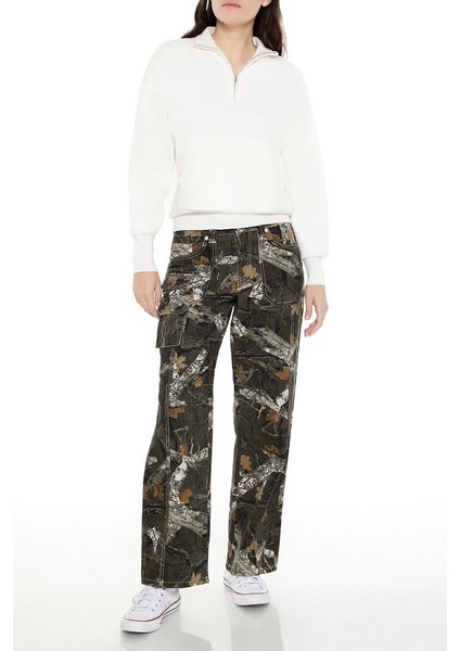 Yaprak Desenli Wide-Leg Kargo Pantolon fiyatları