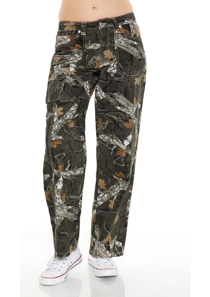 Yaprak Desenli Wide-Leg Kargo Pantolon modelleri