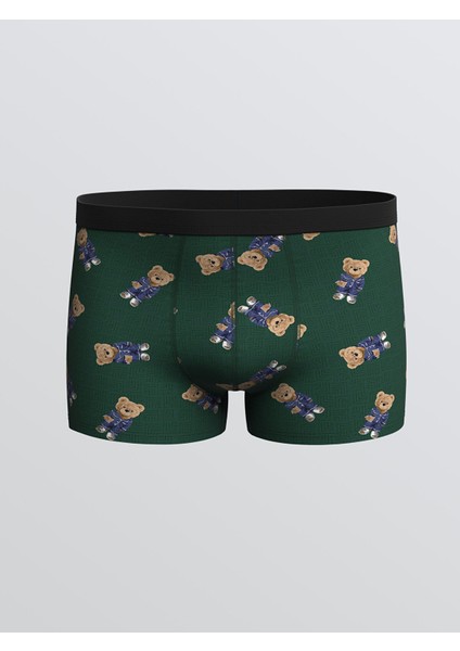 Yeni Sezon Standart Kalıp Pamuklu Esnek Ayı Teddy Baskılı Erkek Boxer