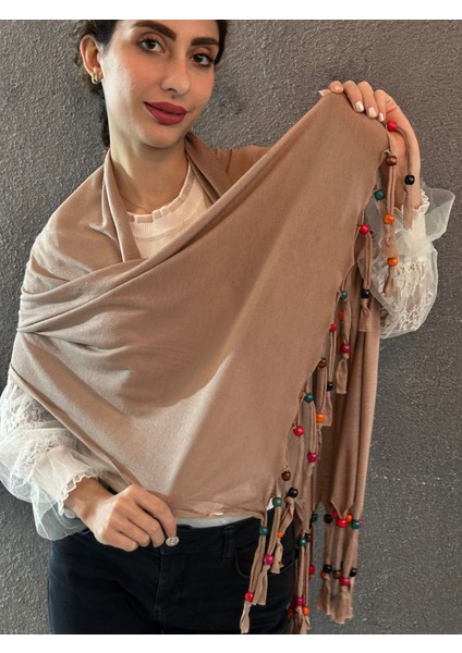 Penye Boncuklu Tasarım Kadın Şal Fular 160X40 cm fiyatları