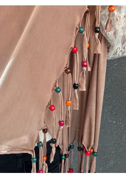 Penye Boncuklu Tasarım Kadın Şal Fular 160X40 cm modelleri