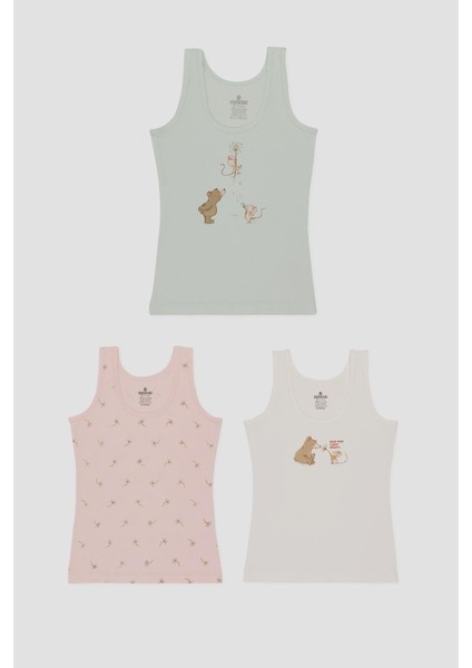 Kız Çocuk Pamuklu Kalın Askılı Renkli Baskılı Klasik Atlet 3'lü Paket 4856 Renkli