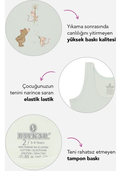 Kız Çocuk Pamuklu Kalın Askılı Renkli Baskılı Klasik Atlet 3'lü Paket 4856 Renkli fiyatları