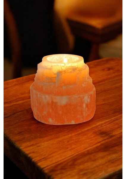 Turuncu Selenit Mumluk 8 cm Tealight Mumluk