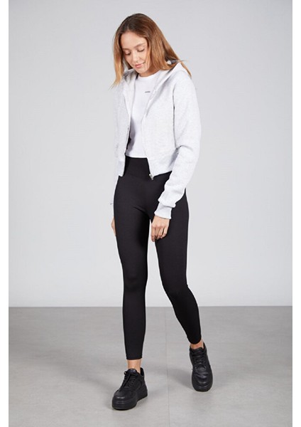 Kadın Cepsiz Kapüşonlu Fermuarlı Kısa Sweatshirt Hırka fiyatları