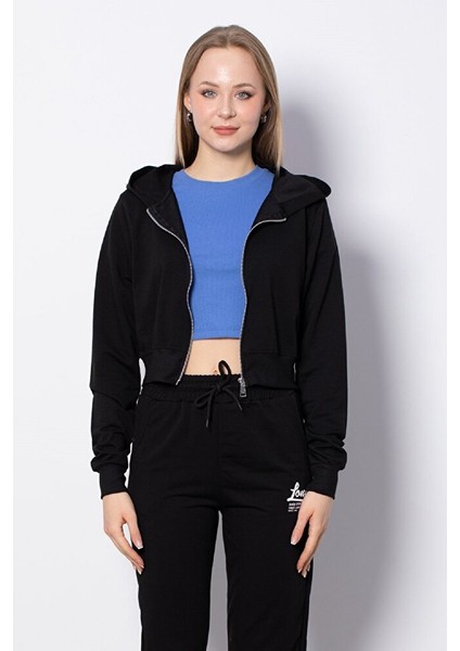 Kadın Cepsiz Kapüşonlu Fermuarlı Kısa Sweatshirt Hırka modelleri