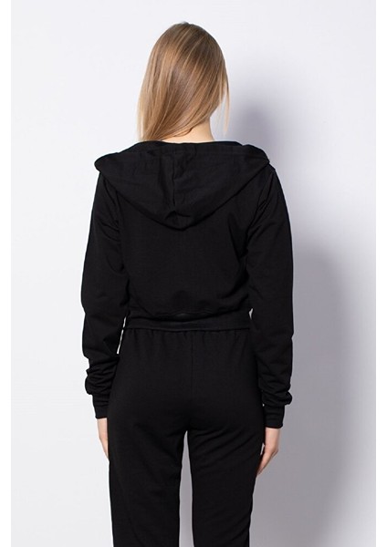 Kadın Cepsiz Kapüşonlu Fermuarlı Kısa Sweatshirt Hırka fırsatları