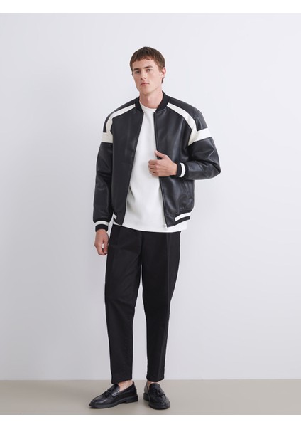 Yeni Sezon Standart Kalıp Kolej Yaka Erkek Deri Görünümlü Ceket modelleri