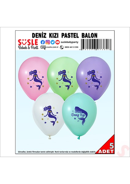 Deniz Kızı Pastel Balon, 30CM x 5 Adet indirimleri