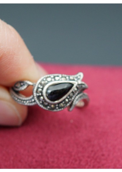 925 Ayar Kadın Gümüş Oltu Taşı Yüzük SY00037