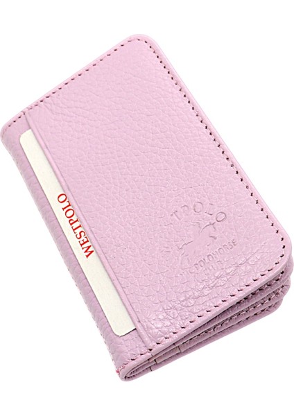 Hakiki Deri Bol Kart Bölmeli Unisex Kartlık - Açık Lavanta Pembesi fiyatları