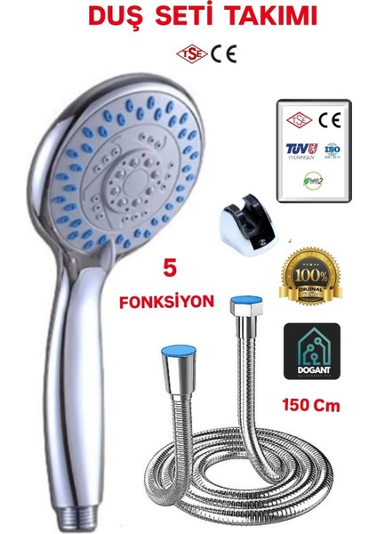 Banyo Duş Armatör Seti Takımı 5 Fonksiyon Başlık 150 cm Krom Hortum