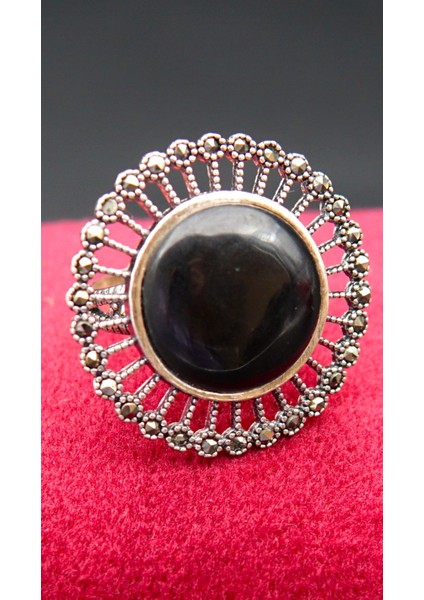 925 Ayar Kadın Gümüş Oltu Taşı Yüzük SY00051