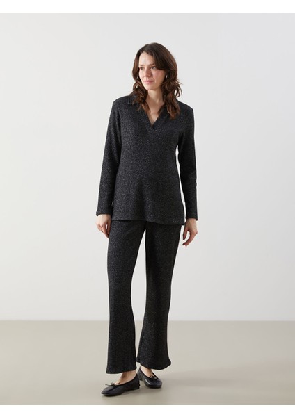 Yeni Sezon Beli Lastikli Parlak Görünümlü Kadın Pantolon