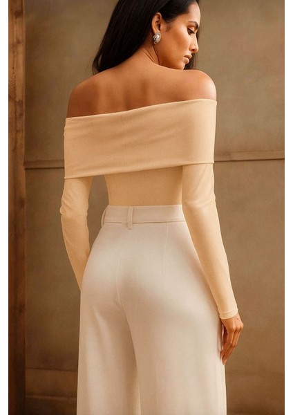 Kadın Omuzlar Düşük Önü Düğümlü Sandy Kumaş Uzun Kollu Bluz 0033 modelleri