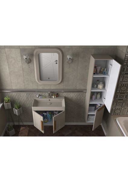 Pio 70CM Matt Mocha Ahşap Kulplu Banyo Dolabı (Ayna+Lavabo+Alt Dolap) fiyatları